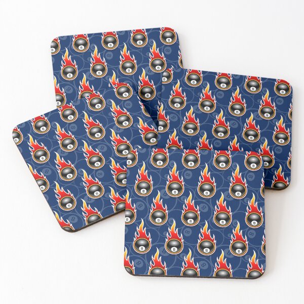 Item preview, Billiards Black 8 Ball 8-Ball Pocket Pool Snooker Flaming Fire Falling Hot Rod Flames Dark Blue designed and sold by Draculaura2009.