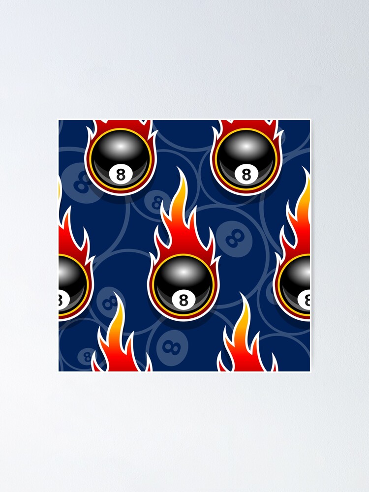 Billiards Black 8 Ball 8-Ball Pocket Pool Snooker Flaming Fire Falling Hot  Rod Flames Dark Blue Poster for Sale by Draculaura2009