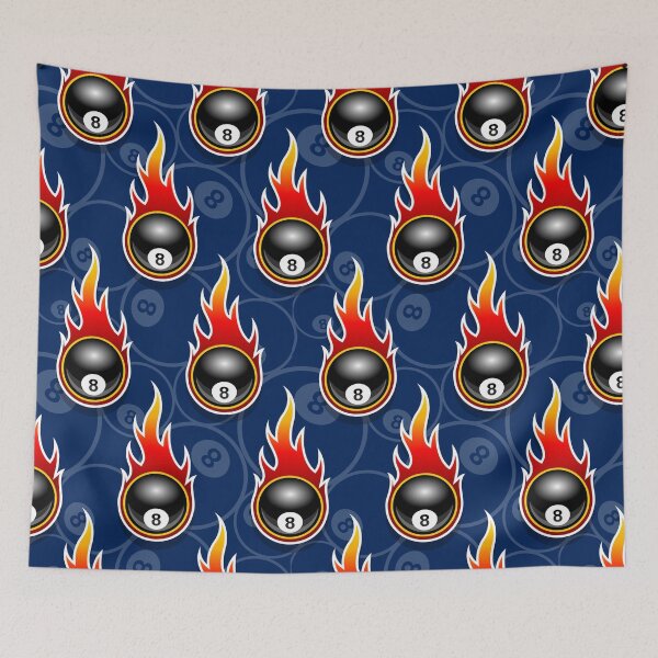 Item preview, Billiards Black 8 Ball 8-Ball Pocket Pool Snooker Flaming Fire Falling Hot Rod Flames Dark Blue designed and sold by Draculaura2009.
