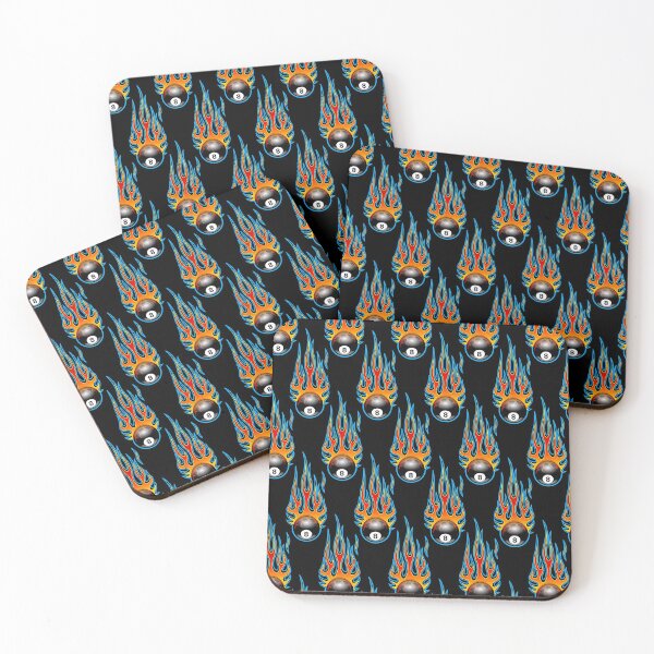 Item preview, Billiards Black 8 Ball 8-Ball Pocket Pool Snooker Flaming Fire Falling Hot Rod Flames Dark Blue designed and sold by Draculaura2009.