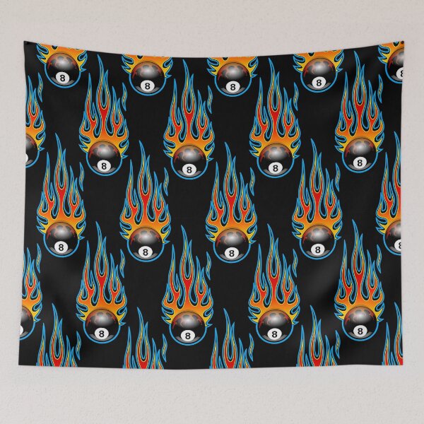 Item preview, Billiards Black 8 Ball 8-Ball Pocket Pool Snooker Flaming Fire Falling Hot Rod Flames Dark Blue designed and sold by Draculaura2009.