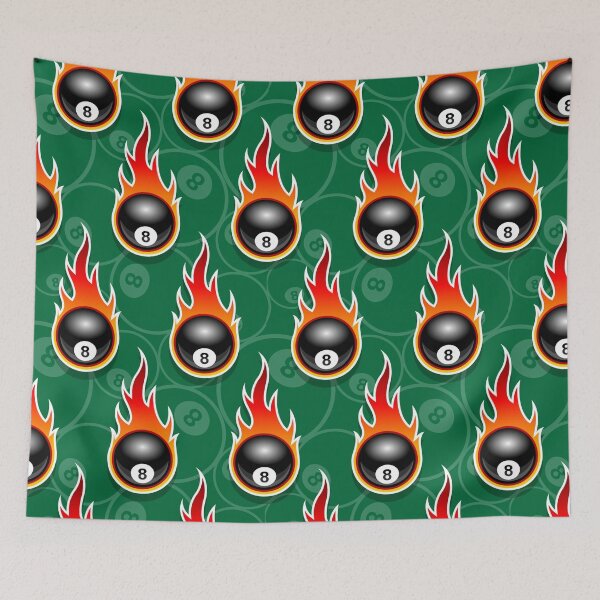 Item preview, Billiards Black 8 Ball 8-Ball Pocket Pool Snooker Flaming Fire Falling Hot Rod Flames Dark Blue designed and sold by Draculaura2009.