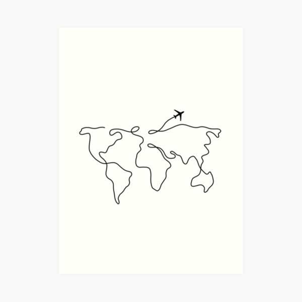 World Map Outline Illustration Art Print By Cafecreativity Redbubble