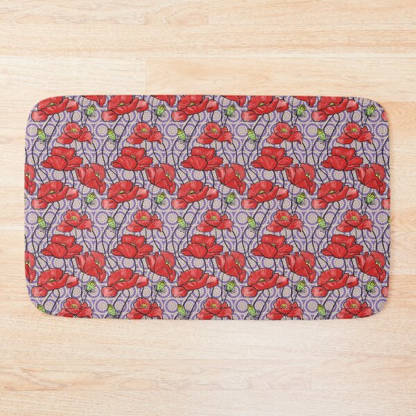 Item preview, Red Poppies on Art Deco Cream and Purple Circles designed and sold by vinpauld.