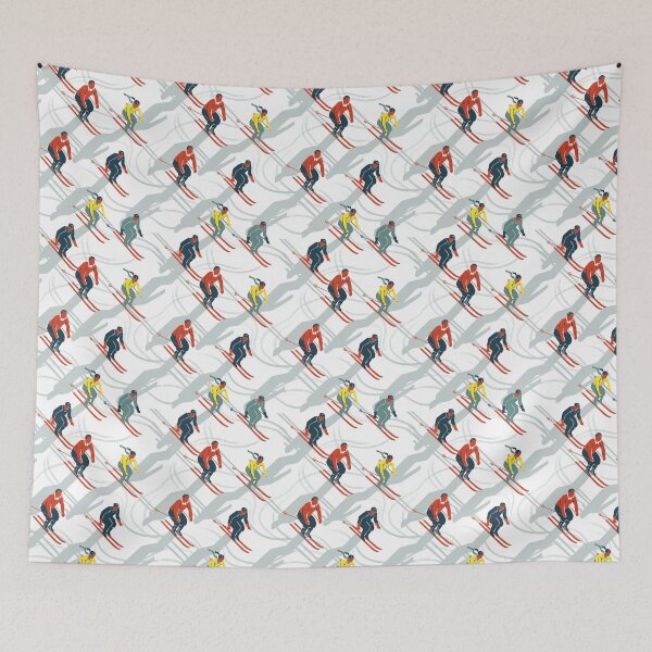 Item preview, Mid Century Retro Ski Trails in Red, Teal and Yellow designed and sold by vinpauld.