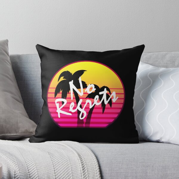 80s Retro Sunset Outrun Synthwave Vintage Palm Trees | No Regrets Throw Pillow