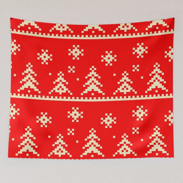 Artikelvorschau, Ugly Christmas Sweater, tree patterns, red background entworfen und verkauft von Patternsonly.