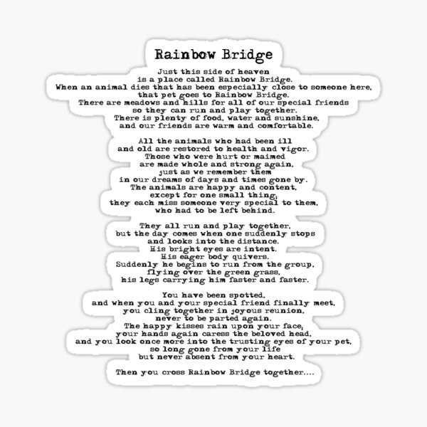 Rainbow Bridge Poem Sticker By Czerinaart Redbubble