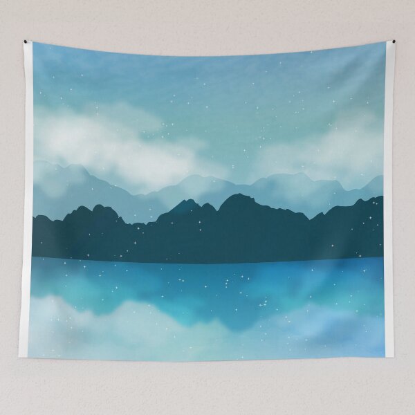 Item preview, Illustrated Sky Blue lake and mountain and moonlight designed and sold by Fiona Shorts.
