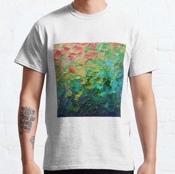 MERMAID SCALES 4 Rainbow Colorful Ombre Ocean Waves Abstract Acrylic Impasto Painting Teal GreenArt Classic T-Shirt