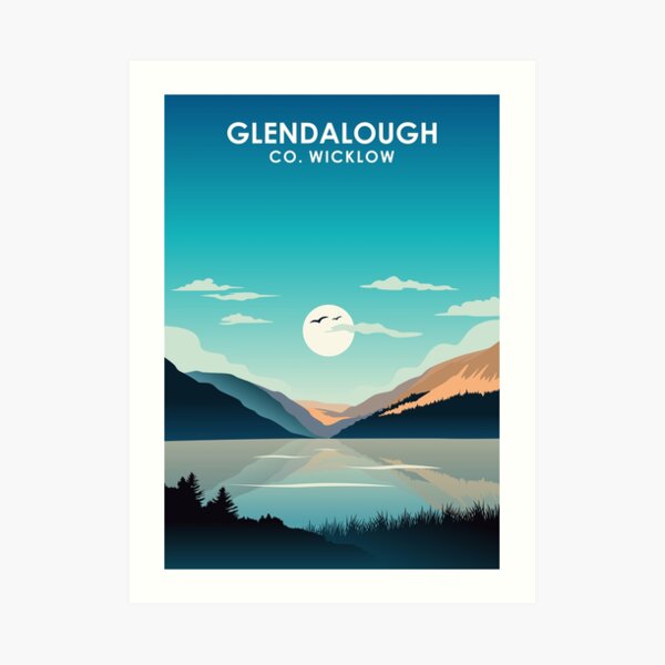 "Glendalough Ireland Vintage Minimal Retro Travel Poster" Art Print for Sale by jornvanhezik