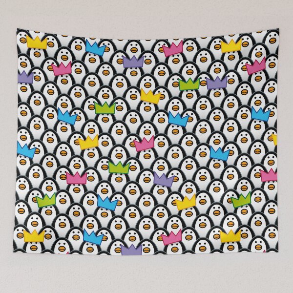 Item preview, Staring Penguins wearing Paper Party Hats - Pattern designed and sold by CleverPencil.