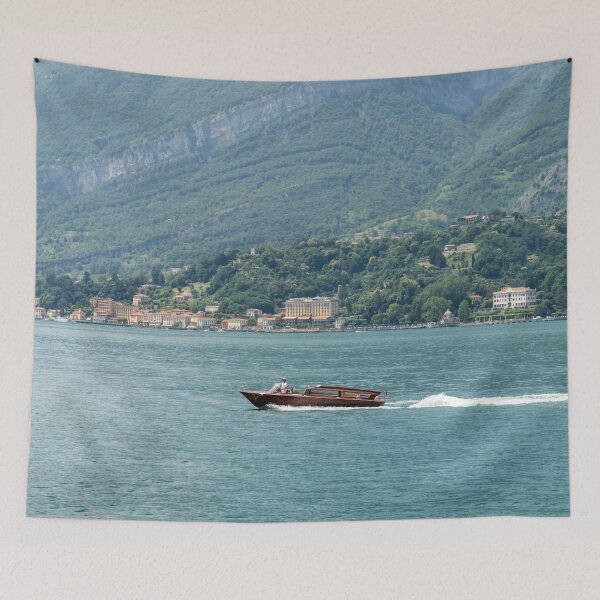 Item preview, Powerboating Across Lake Como - Wooden Power Boat and Tremezzo Village designed and sold by Georgia Mizuleva.