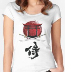 Samurai Katana Tori Tor Kanji Tailliertes Rundhals-Shirt