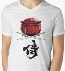 Samurai Katana Tori gate Kanji Men's V-Neck T-Shirt