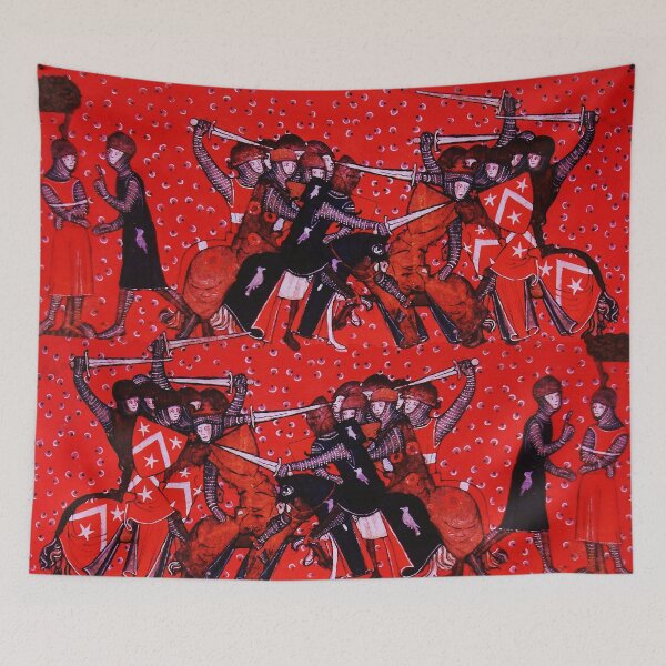 Item preview, BATTLE OF RONCEVAUX PASS, COMBATTING MEDIEVAL KNIGHTS HORSEBACK IN RED Medieval Miniature Pattern designed and sold by BulganLumini.