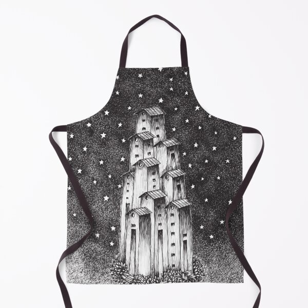 Item preview, Starry night with full of stars in the sky as a backdrop against an abstract colony of tall houses. designed and sold by Wiggly Lines.