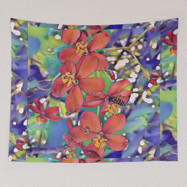 Item preview, The Painting of Bee and Red Flower (Jatropha Integerrima) designed and sold by GiganticSale.
