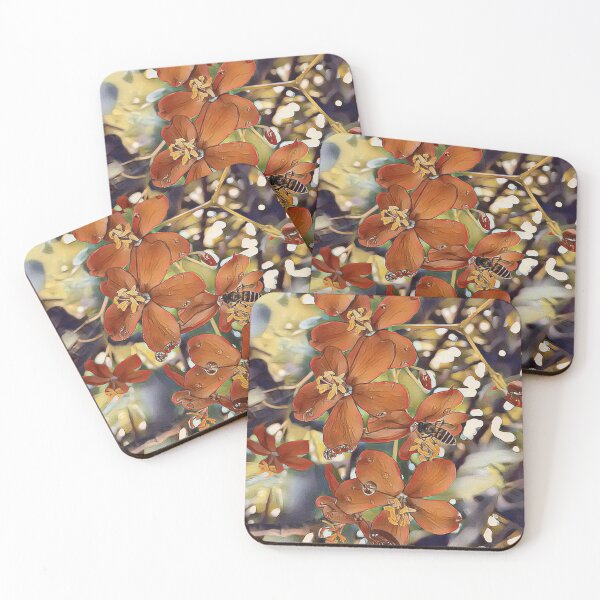 Item preview, The Painting in Tangerine Hue of Bee and Flower (Jatropha Integerrima) designed and sold by GiganticSale.