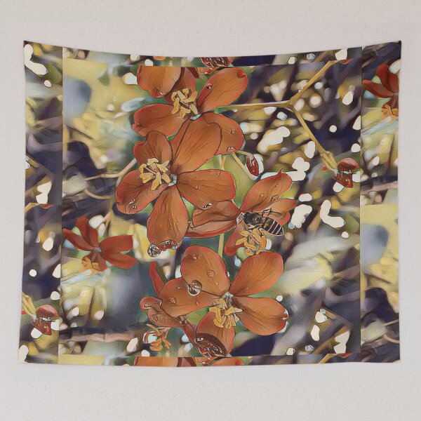 Item preview, The Painting in Tangerine Hue of Bee and Flower (Jatropha Integerrima) designed and sold by GiganticSale.