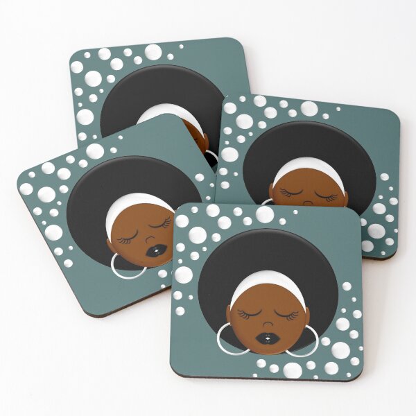 Item preview, Afros and Bubbles on an Aqua Background with Bubbles Floating Around designed and sold by Sheila Pressley.