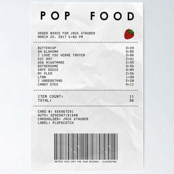 Item preview, pop food album receipt designed and sold by claireefobi.