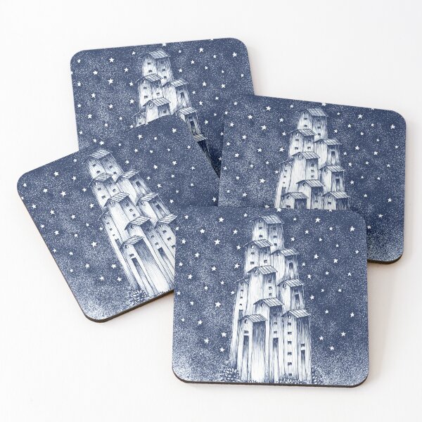 Item preview, Copy of Starry night with full of stars in the sky as a backdrop against an abstract colony of tall houses - Blue designed and sold by Wiggly Lines.