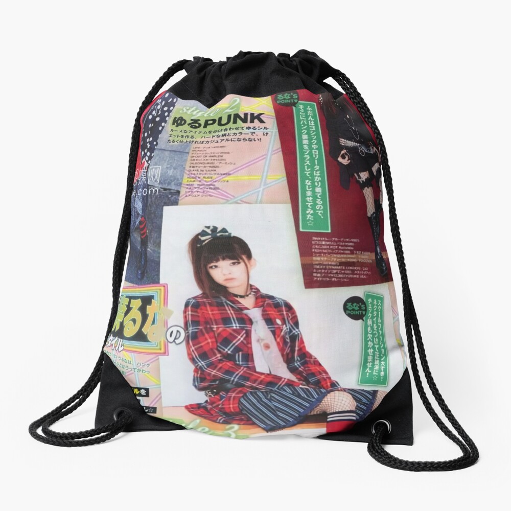 ゆるっとDrawstring Bag／black × green-