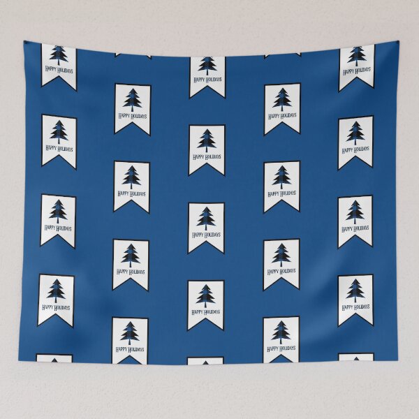Item preview, Blue Plaid “Happy Holidays” Banner Flag - Blue Background designed and sold by PawsitiveMum.