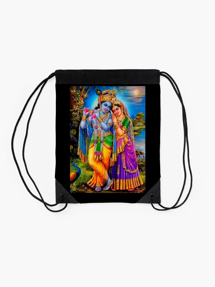 " Hindu Lord Radha Krishna Goddess Print" Drawstring Bag for Sale by