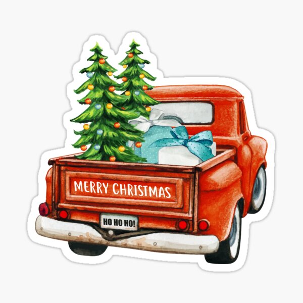 Red Truck Pick Up Christmas Tree Sticker