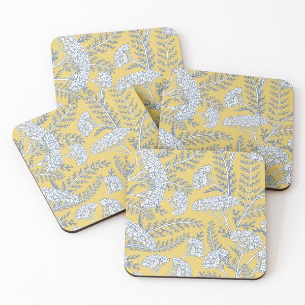 Item preview, blooming heck_white and blue flowers on yellow designed and sold by quinnhopp.