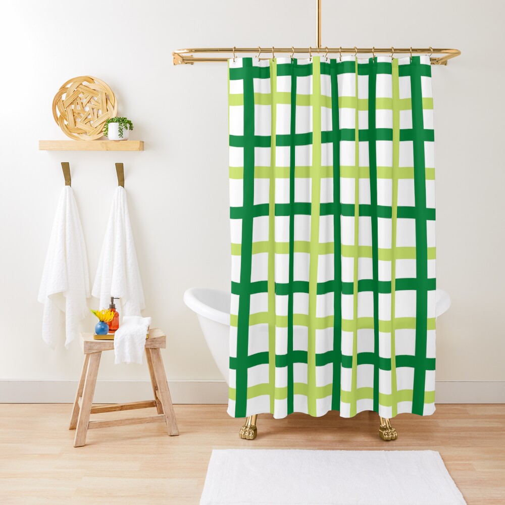 "COLORFUL CHECK PATTERN dark green, light green with white base" Shower