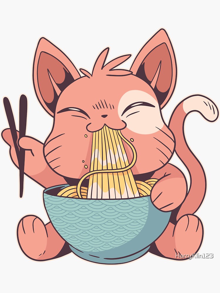 Kawaii Anime Cat Neko Japanese Ramen Bowl Noodles Sticker By Harryklin123 Redbubble 4942