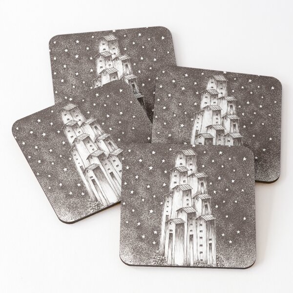 Item preview, Copy of Starry night with full of stars in the sky as a backdrop against an abstract colony of tall houses - Brown designed and sold by Wiggly Lines.