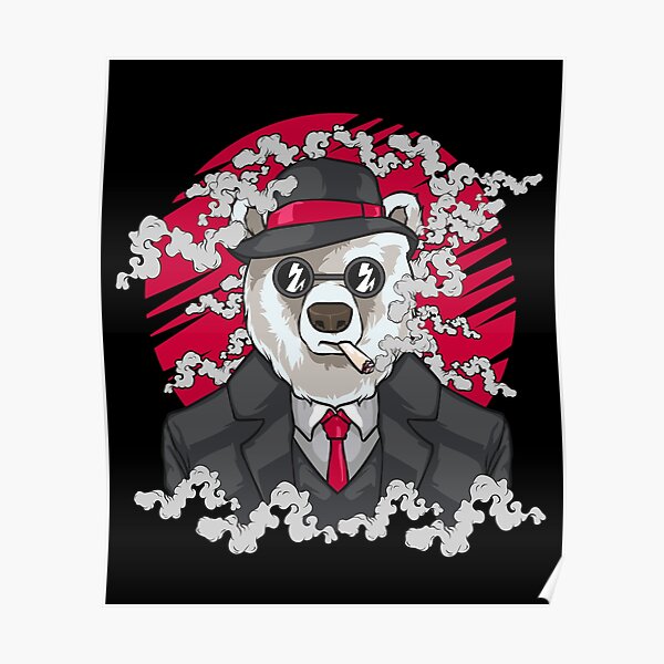 "Polar Bear Smoking Cigarette Polar Bear Boss Wearing Glasses" Poster