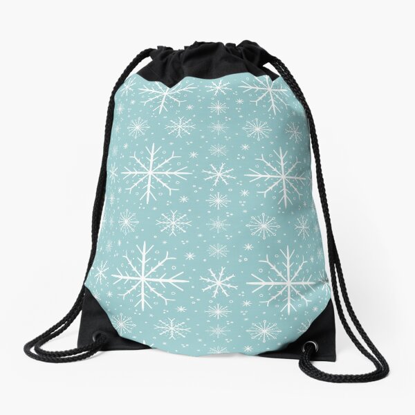 Light Blue Snowflake Snowfall Pattern Drawstring Bag