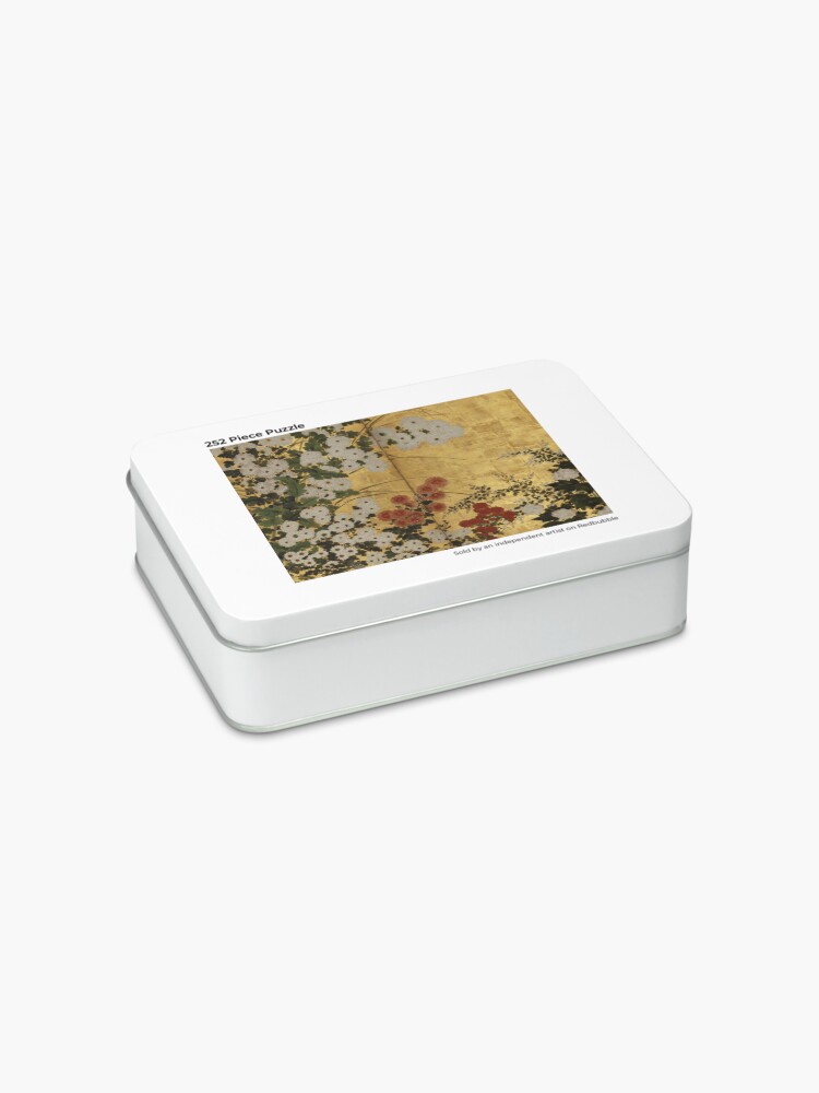 Alternate view of White Red Chrysanthemums Floral Japanese Gold Screen Print Jigsaw Puzzle