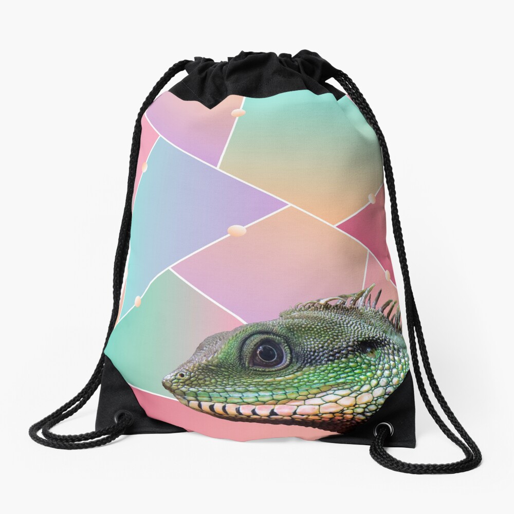 Geometric Pattern Chinese Water Dragon Drawstring Bag