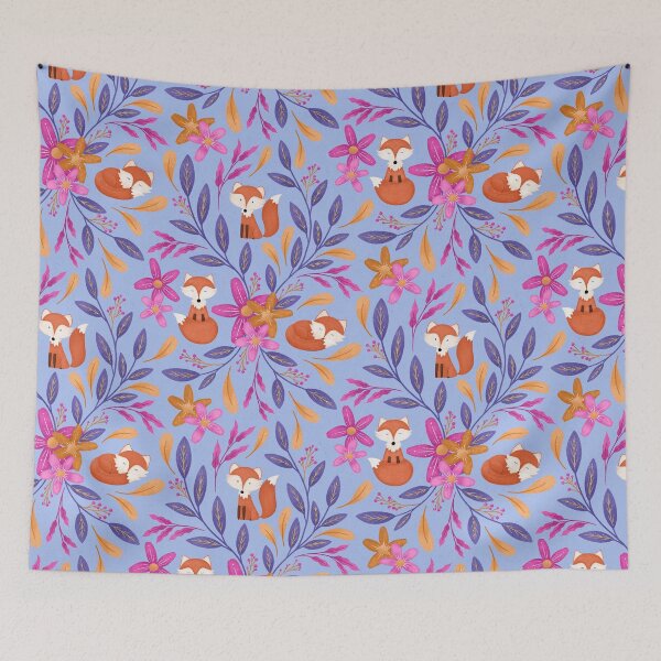 Item preview, Folk Art Foxes | Blue designed and sold by RebeccaFlaherty.
