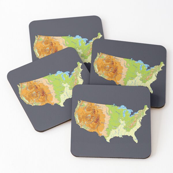 Item preview, map of US with relief topographic map of USA with Major Lakes and Rivers, Country Borders Lakes and Rivers names, Navy Blazer background designed and sold by mashmosh.