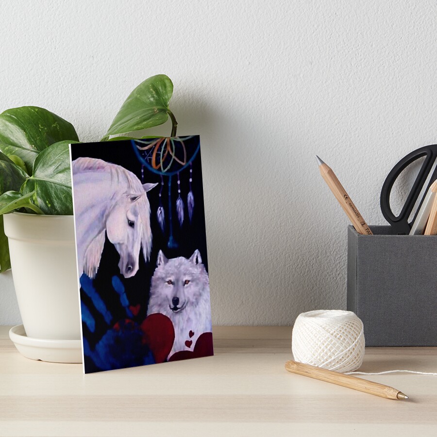 "Dream catcher horse and wolf gouache painting" Art Board Print for