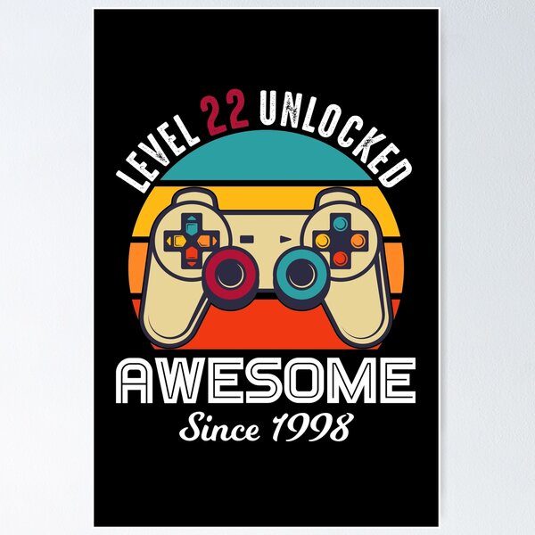 Item preview, Level 22 Unlocked Birthday Awesome Since 1998 designed and sold by RandomStuffShop.