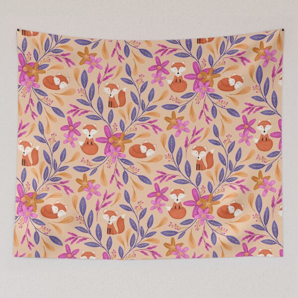 Item preview, Folk Art Foxes | Peach designed and sold by RebeccaFlaherty.