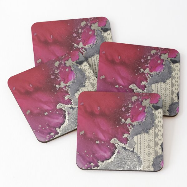 Item preview, Aztec Southwestern  - Fluid Artist - Magenta & Pink Abstract Modern Art Alcohol Ink Painting with Southwest Pattern designed and sold by ArtStains.