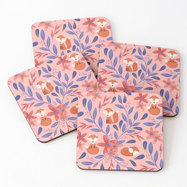 Artikelvorschau, Folk Art Foxes | Coral and Blue entworfen und verkauft von RebeccaFlaherty.