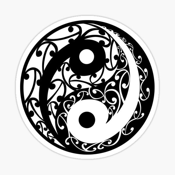 Yin and Yang in a Koru Pattern in Black and white