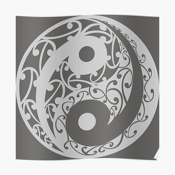 Yin and Yang in a Koru Pattern in silver or a light grey colour