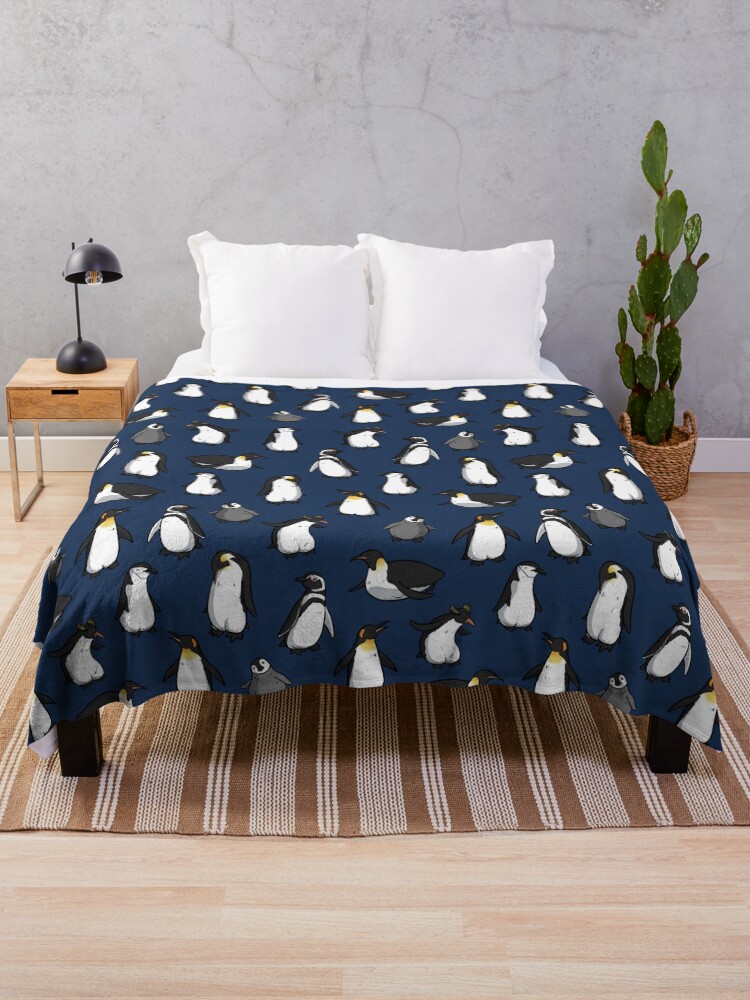 Thumbnail 1 of 6, Throw Blanket, Cute Penguin Pattern (Dark Blue Variant) designed and sold by jpruner.