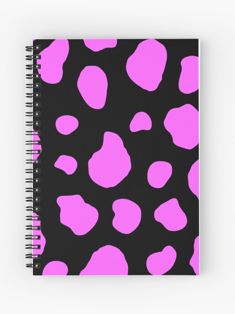 Cuaderno de espiral «Impresión de vaca con manchas de color rosa intenso  con fondo negro» de CreatedProto | Redbubble